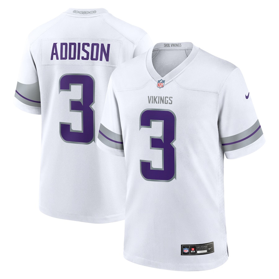 Jordan Addison 3 Minnesota Vikings Alternate Game Player White NFL Jersey Men's
