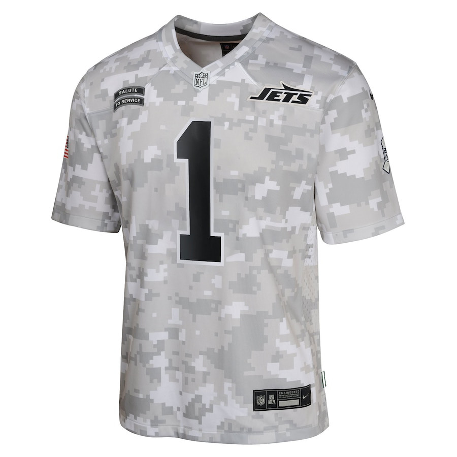 Sauce Gardner 1 New York Jets 2024 Salute to Service Game Arctic Camo NFL Jersey Youth