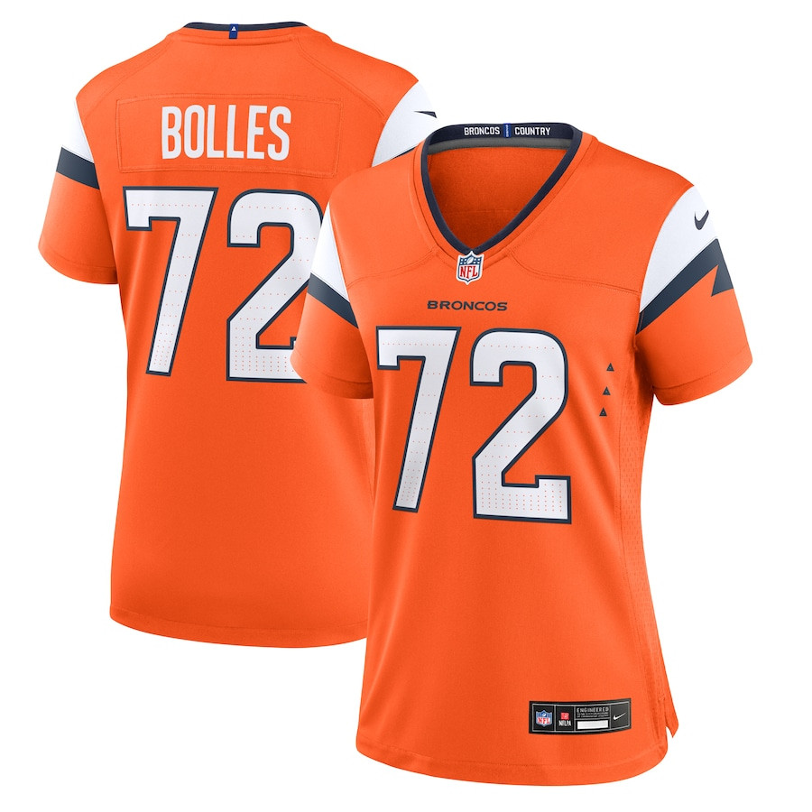 Garett Bolles 72 Denver Broncos Team Game Orange NFL Jersey Women's