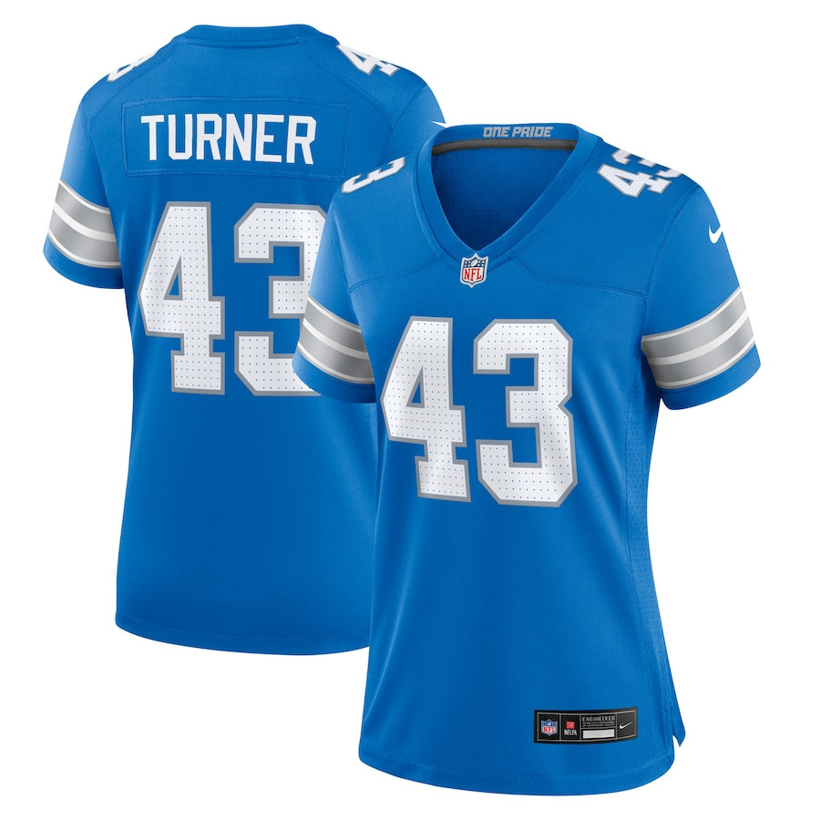 James Turner 43 Detroit Lions Game Blue NFL Jersey Women's
