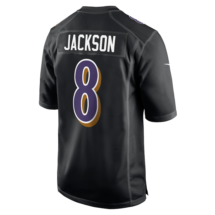 Lamar Jackson 8 Baltimore Ravens Fashion Game Black NFL Jersey Men's