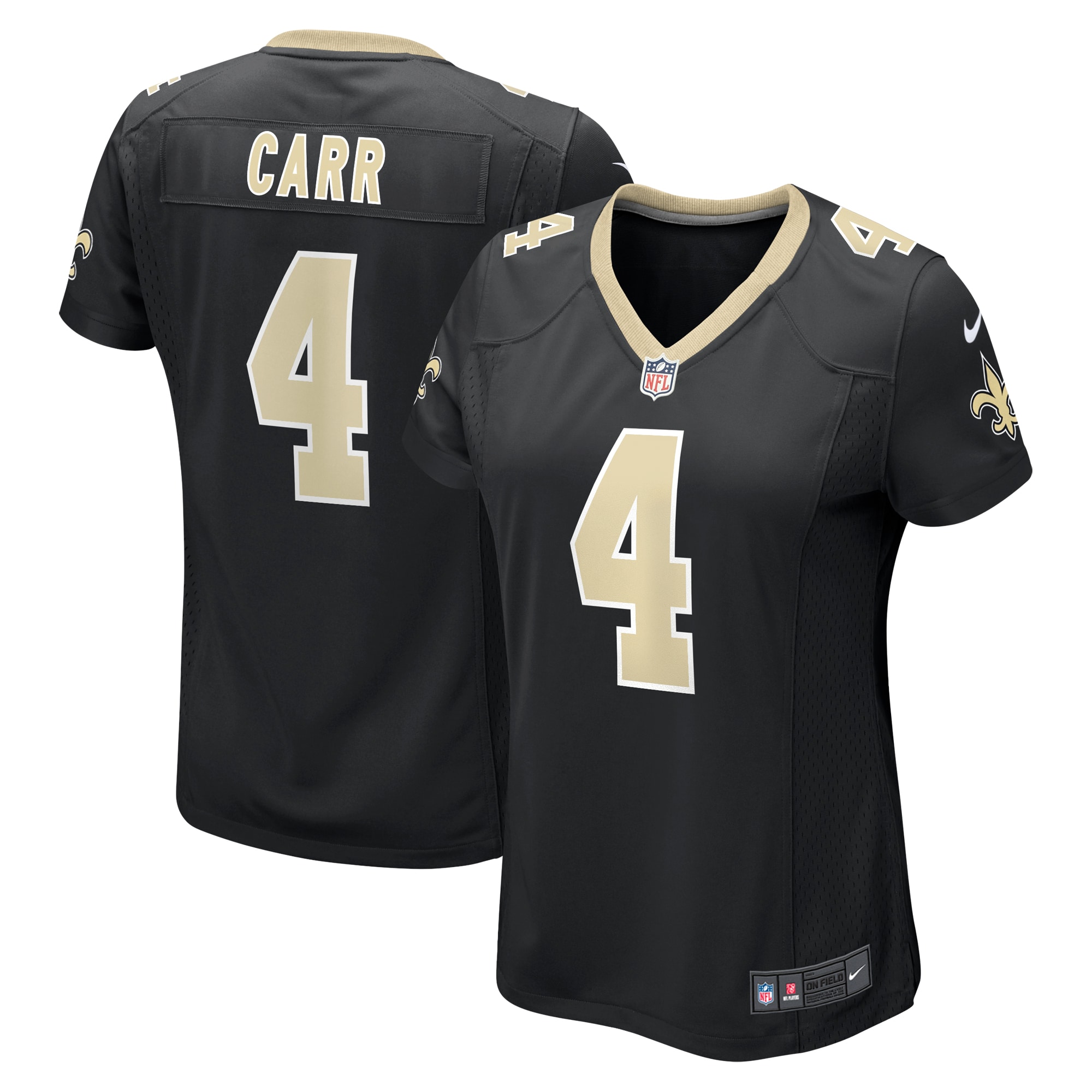 New Orleans Saints Derek Carr Black Game NFL Jersey Women's