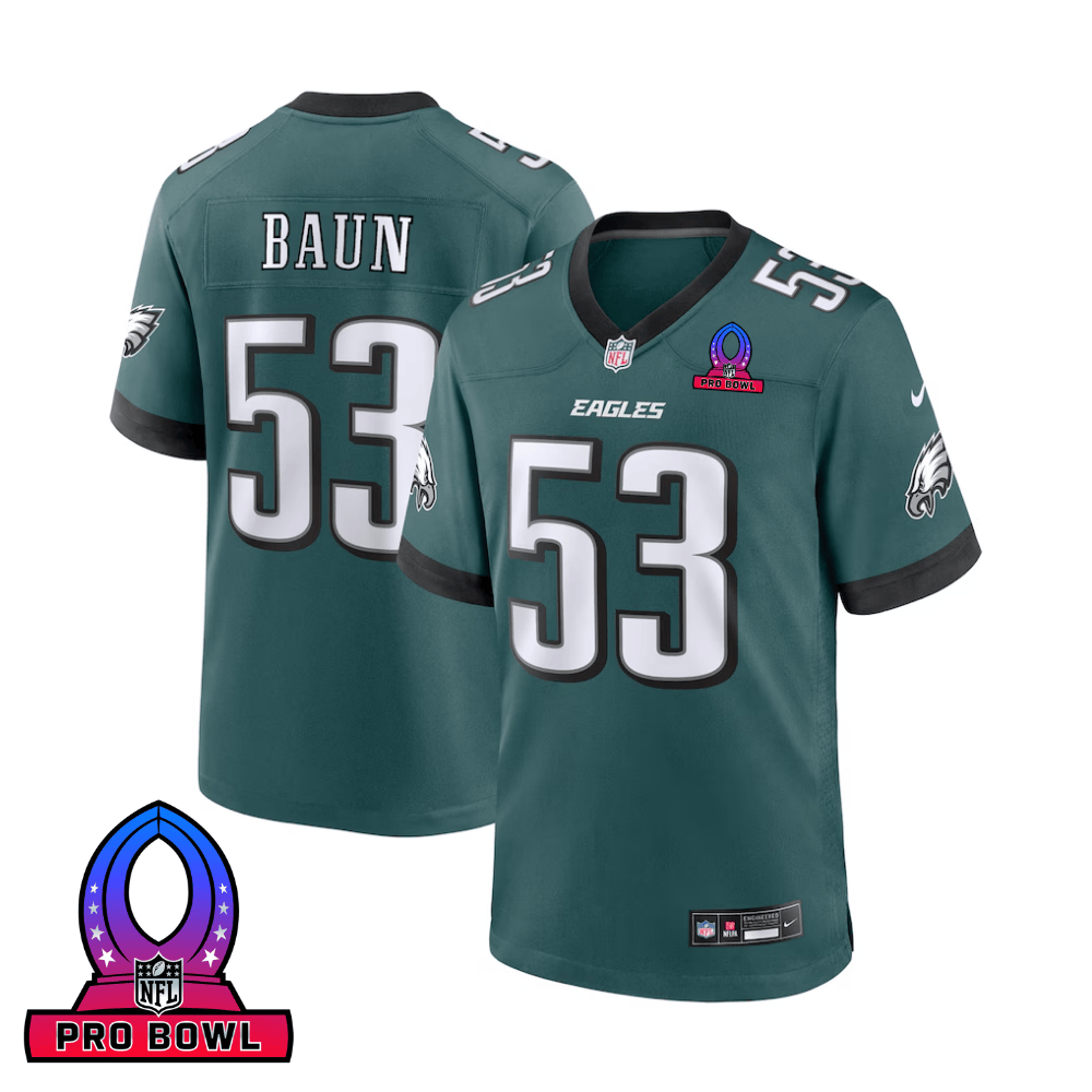 Zack Baun 53 Philadelphia Eagles 2025 Pro Bowl Patch Game Midnight Green NFL Jersey Men's