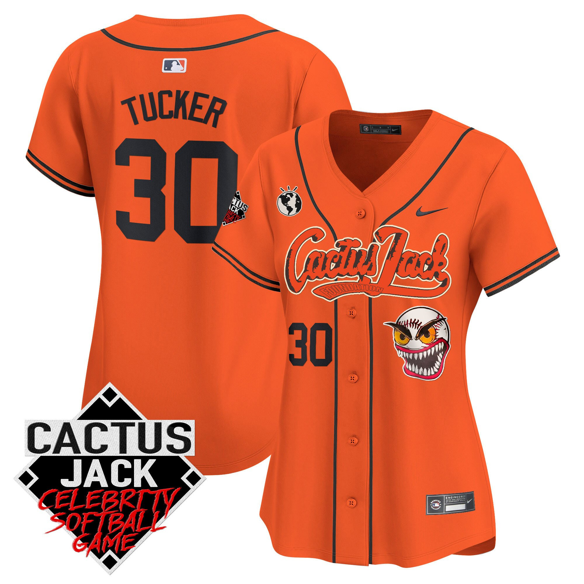 Kyle Tucker 30 Houston Astros Cactus Jack Celebrity Softball Game Patch Orange MLB Jersey Women's