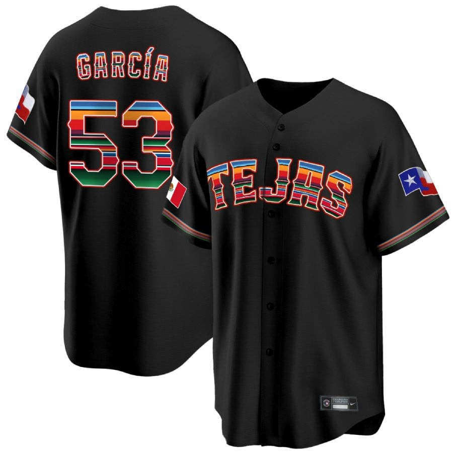 Adolis Garcia 53 Texas Rangers Mexican Collection Black MLB Jersey Men's