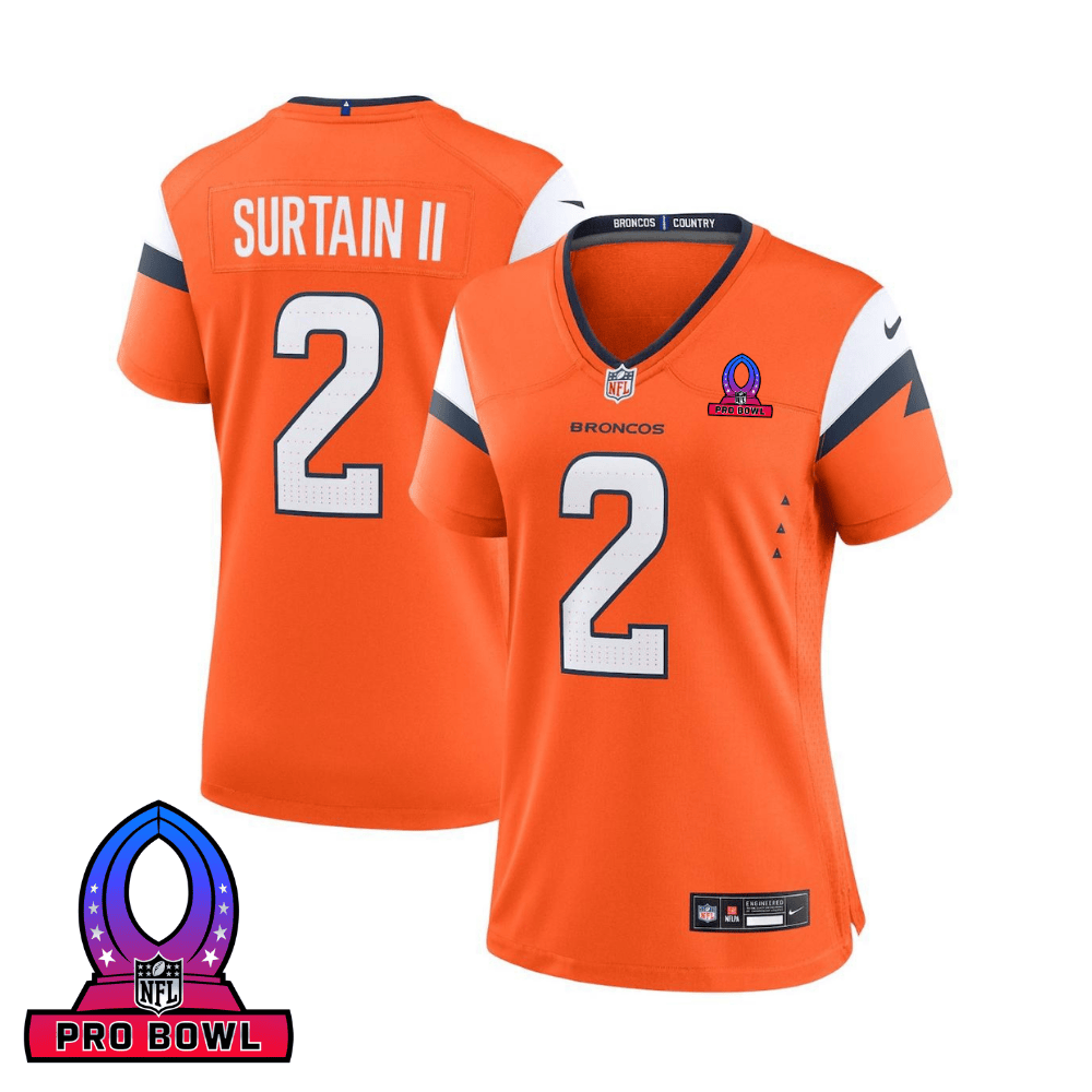 Patrick Surtain II 2 Denver Broncos 2025 Pro Bowl Patch Game Orange NFL Jersey Women's