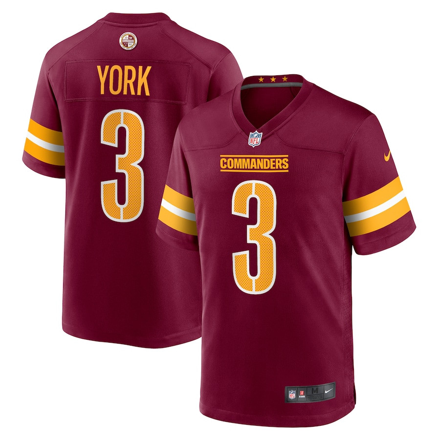 Cade York 3 Washington Commanders Game Burgundy NFL Jersey Men's