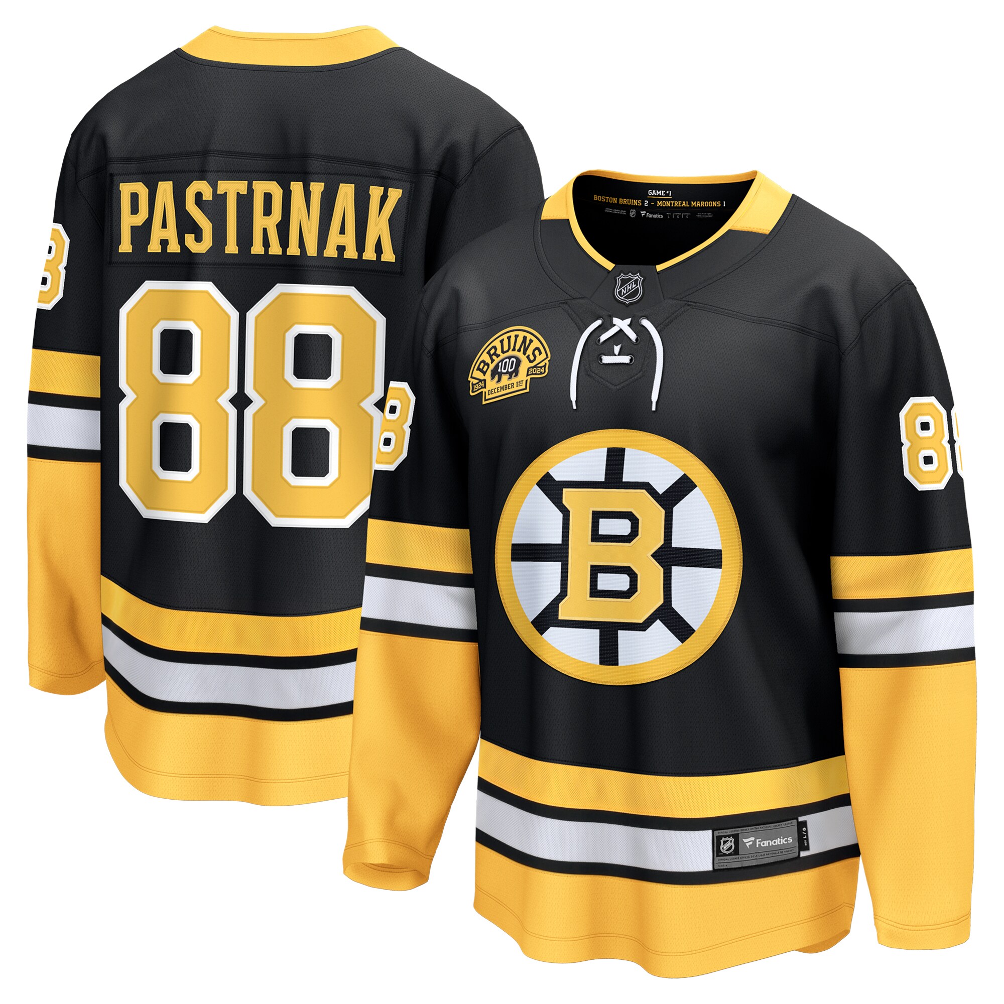 Boston Bruins David Pastrnak Black 100th Anniversary Premier Breakaway Player NHL Jersey Men's