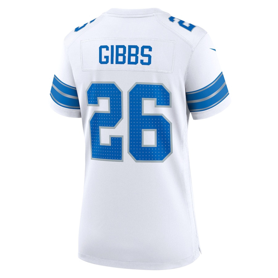 Jahmyr Gibbs 26 Detroit Lions White Game White NFL Jersey Women's