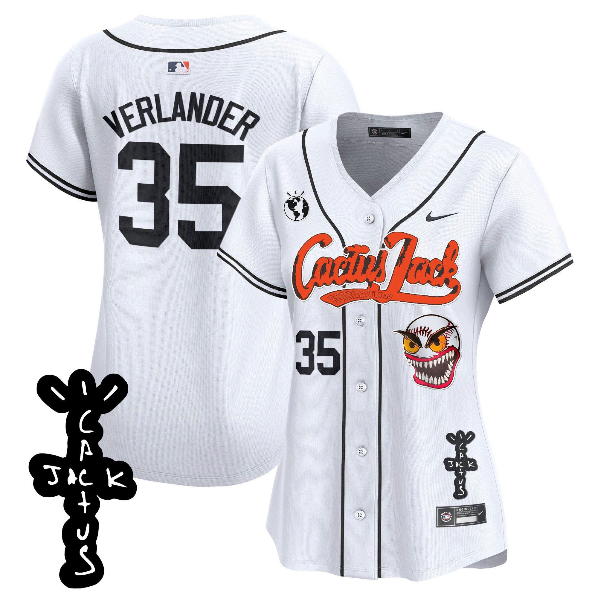 Justin Verlander 35 Houston Astros Cactus Jack Patch V2 White MLB Jersey Women's