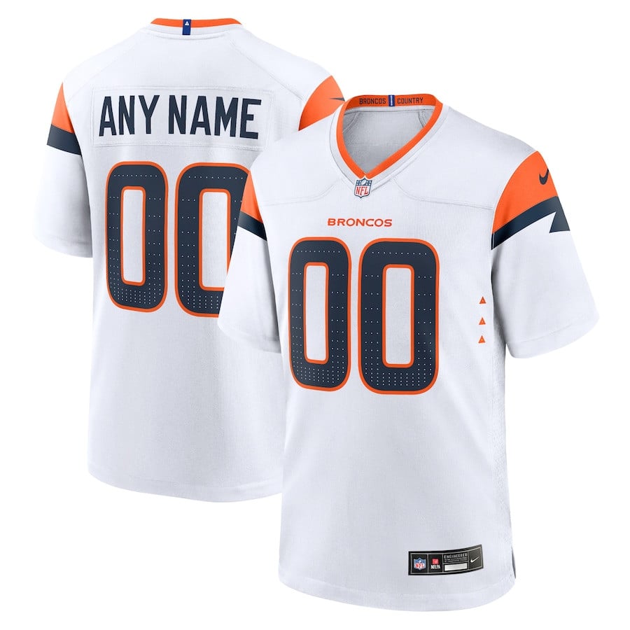 Denver Broncos Custom Game White NFL Jersey Men's