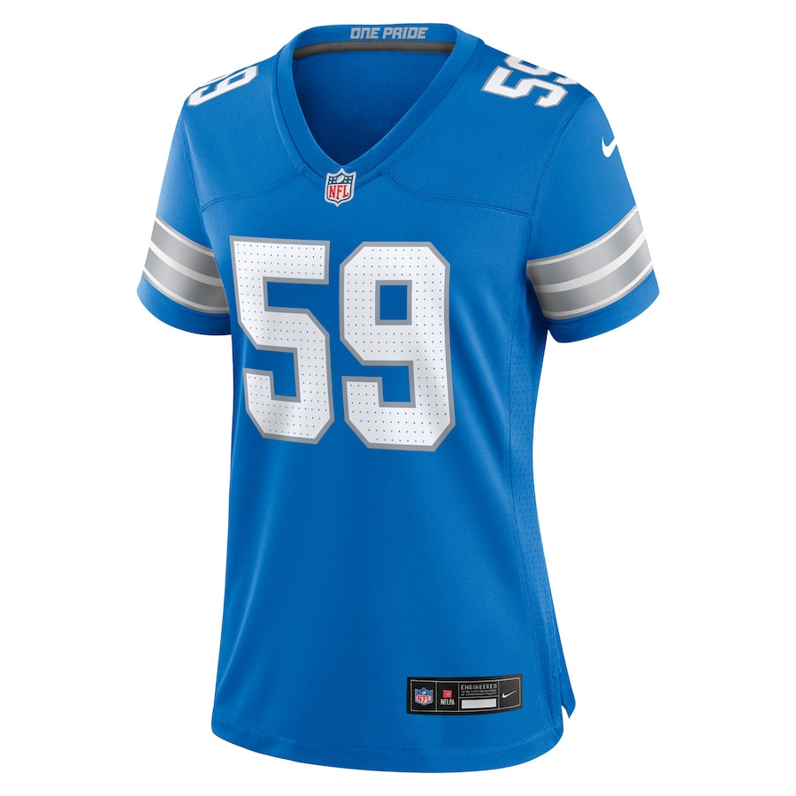 Giovanni Manu 59 Detroit Lions Team Game Blue NFL Jersey Women's