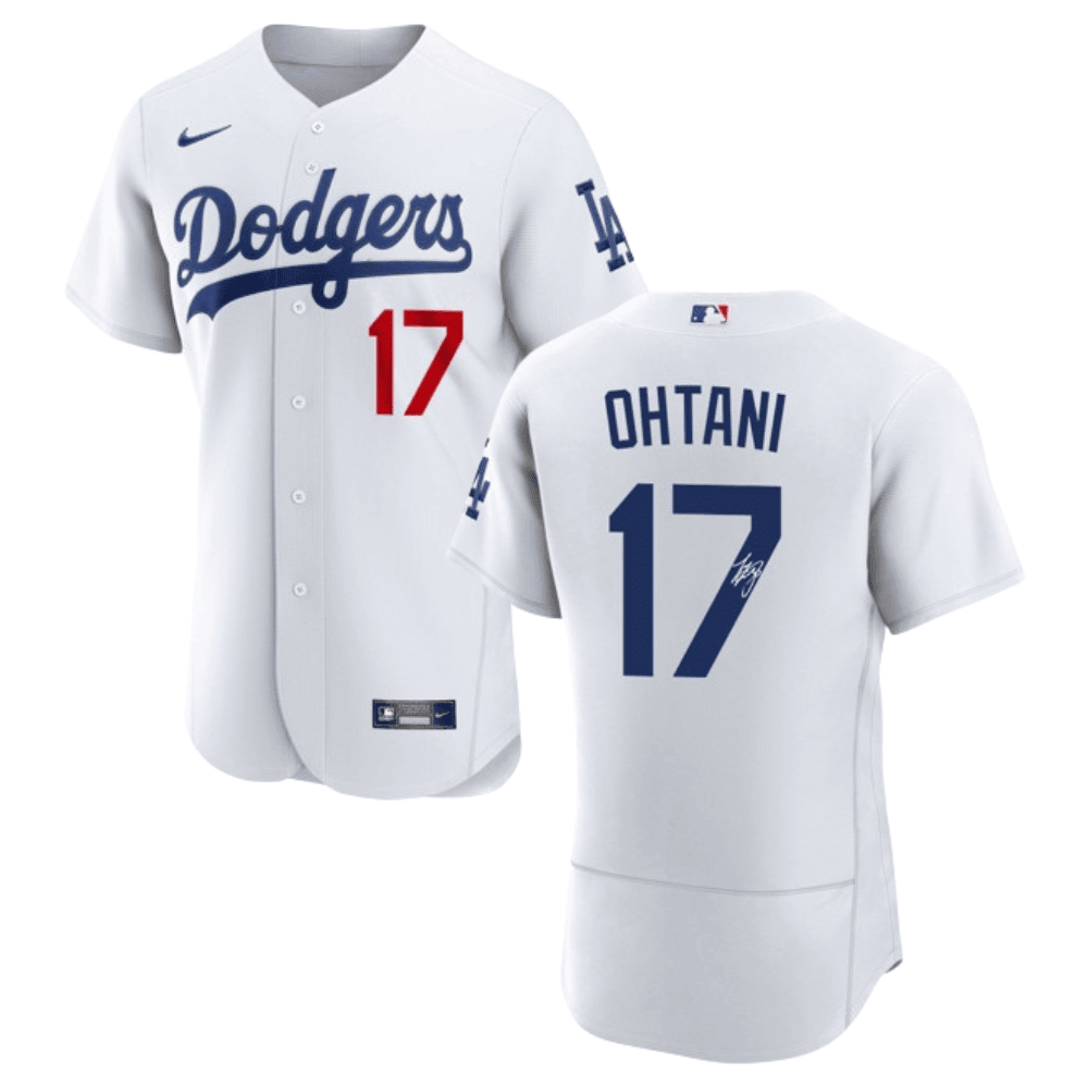 Shohei Ohtani 17 Signed Los Angeles Dodgers Home ELITE White MLB Jersey Men's