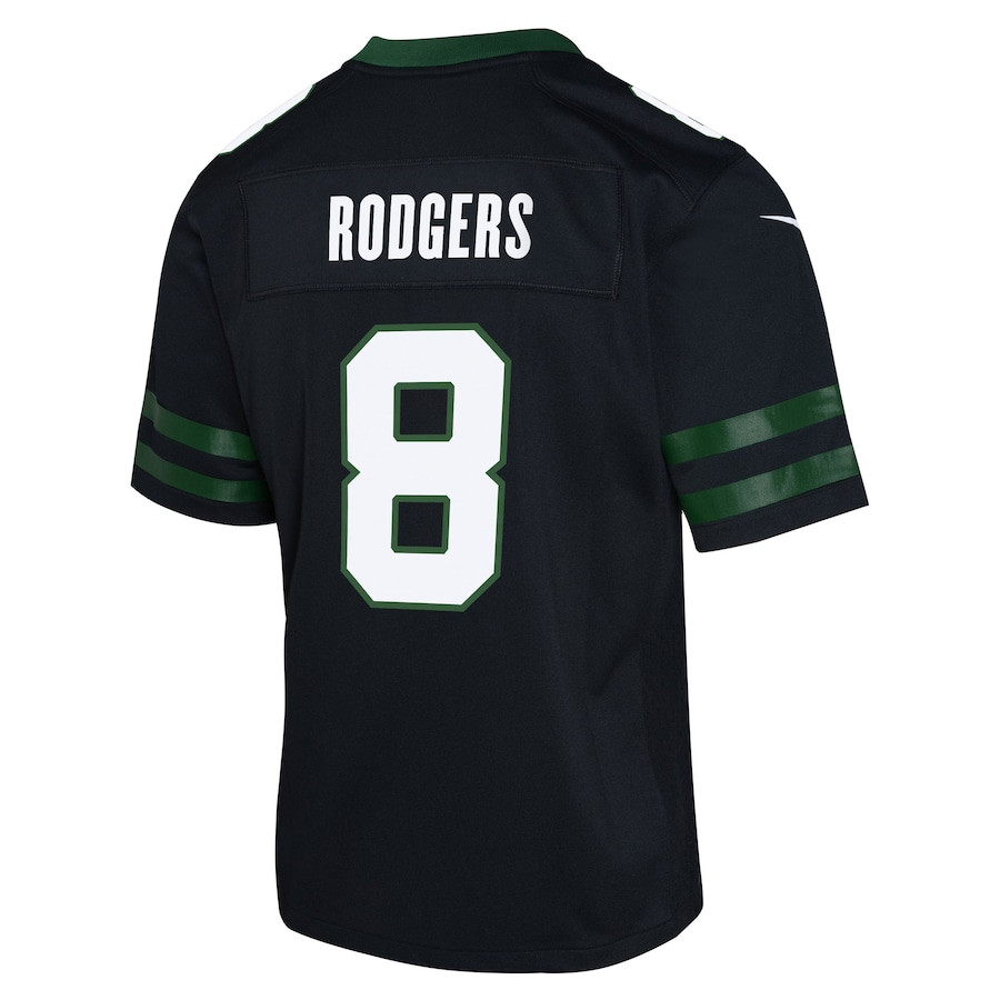 Aaron Rodgers 8 New York Jets Alternate Game Legacy Black NFL Jersey Youth