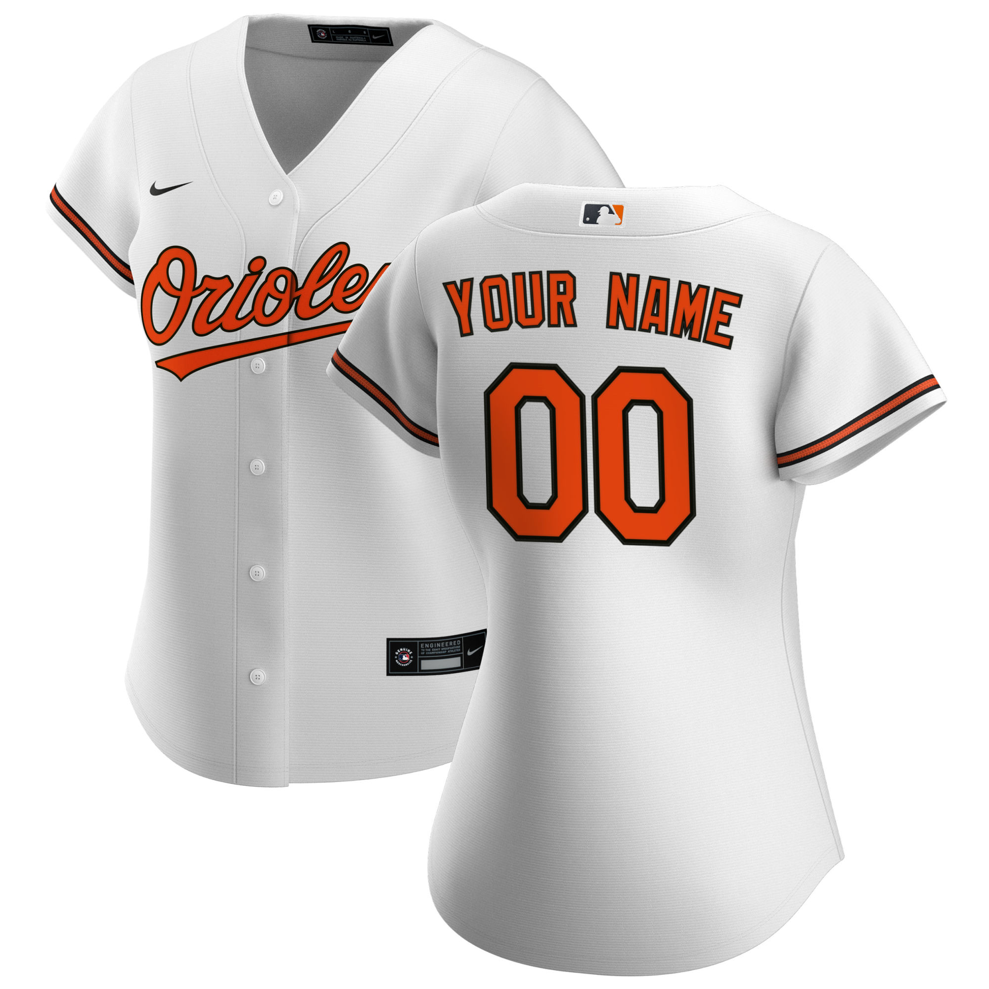 Baltimore Orioles White Home Custom MLB Jersey Women's