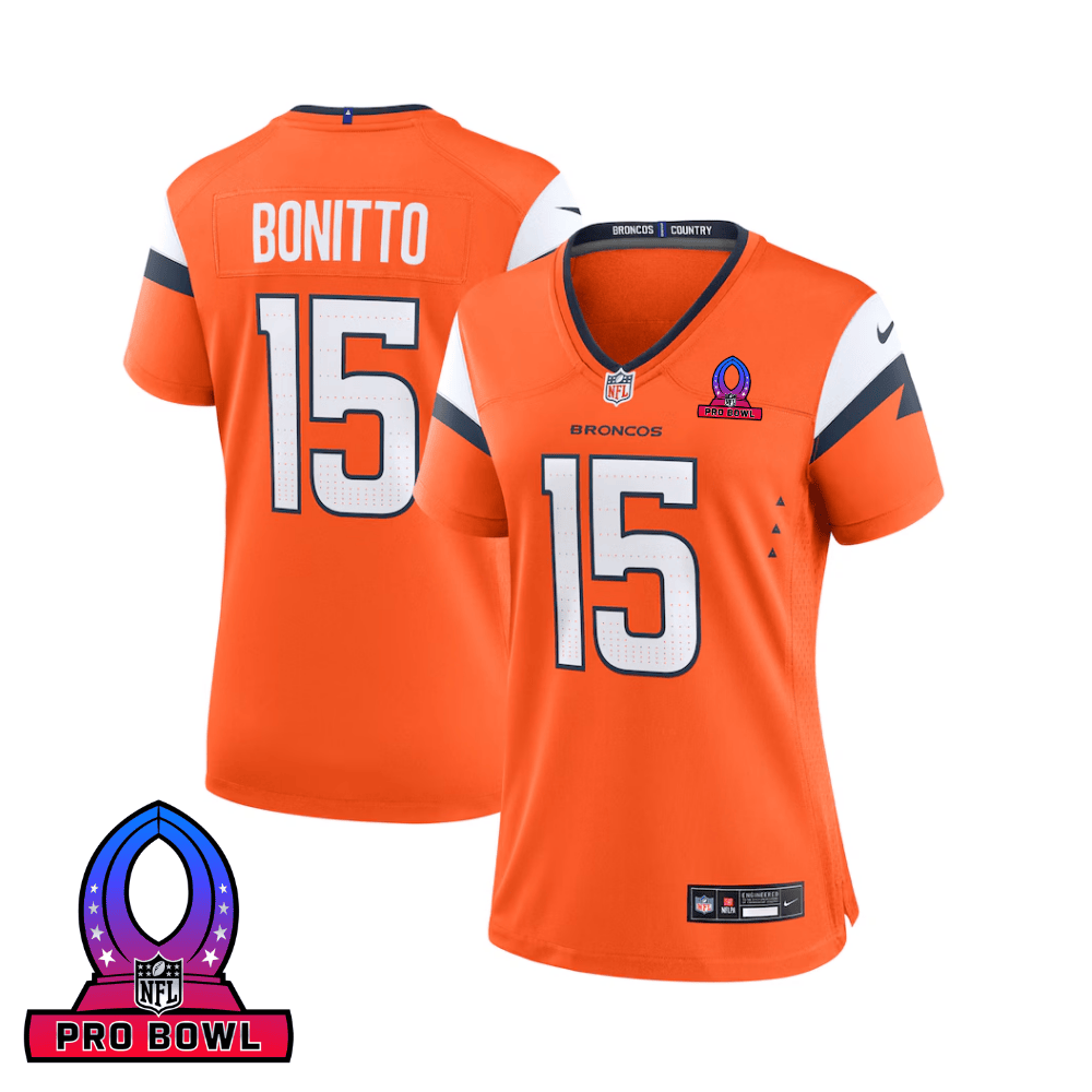 Nik Bonitto 15 Denver Broncos 2025 Pro Bowl Patch Game Orange NFL Jersey Women's
