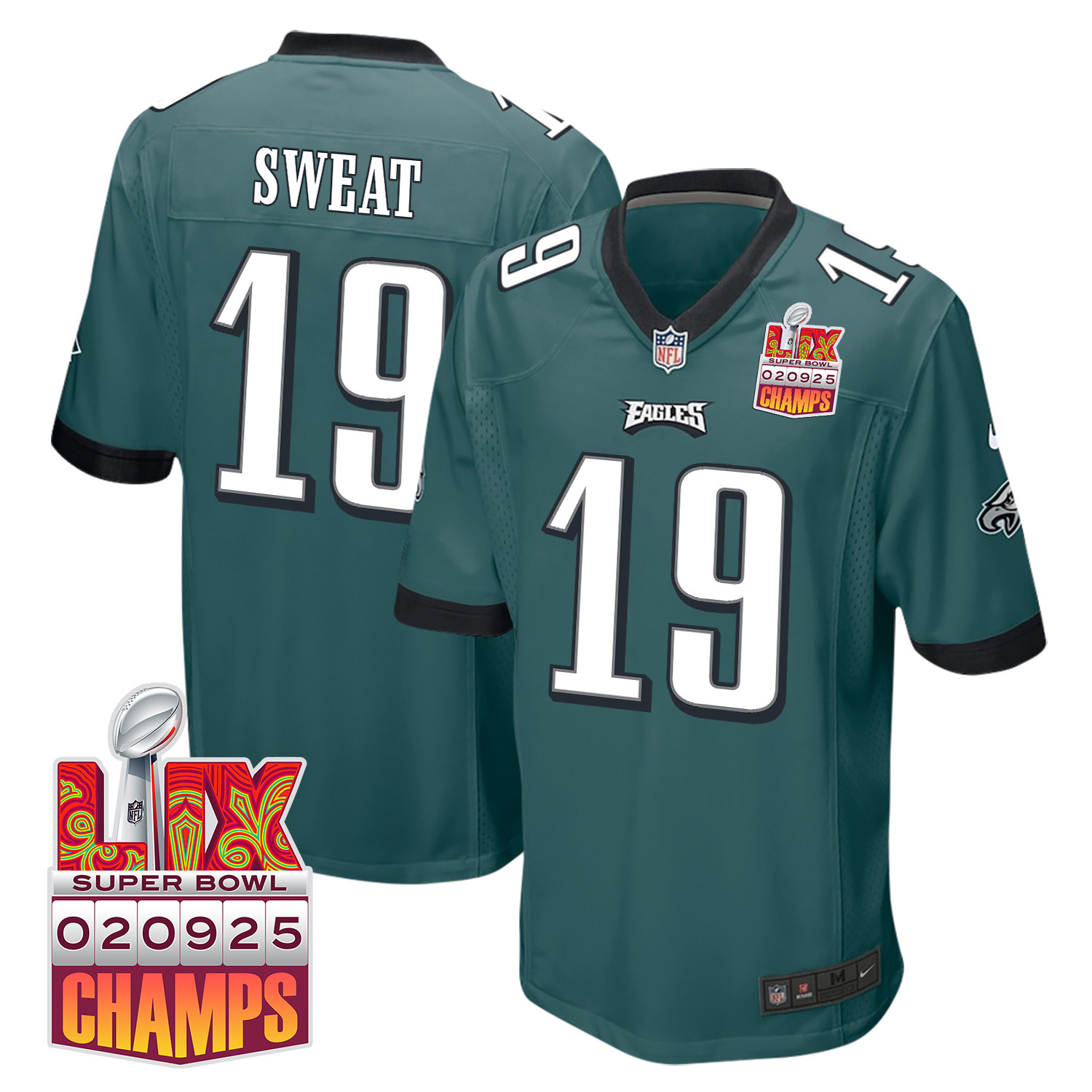 Josh Sweat 19 Philadelphia Eagles Super Bowl LIX Champions Patch Game Midnight Green NFL Jersey Men's