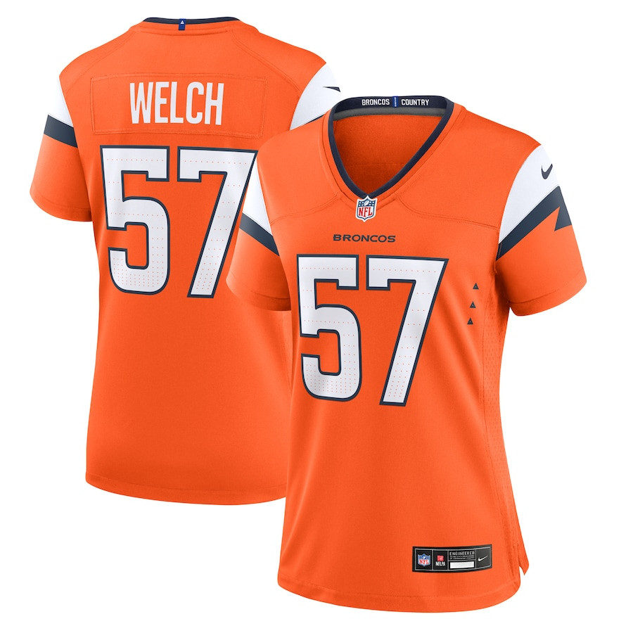Kristian Welch 57 Denver Broncos Team Game Orange NFL Jersey Women's