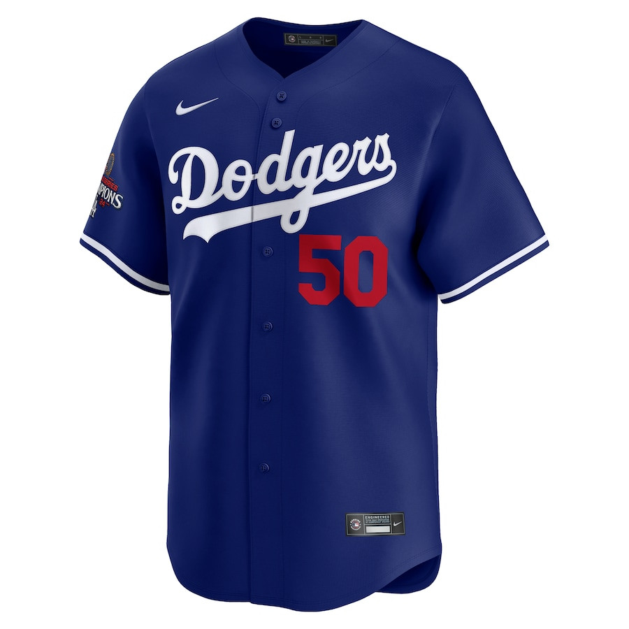 Mookie Betts 50 Los Angeles Dodgers 2024 World Series Champions Alternate Limited Player Royal MLB Jersey Men's