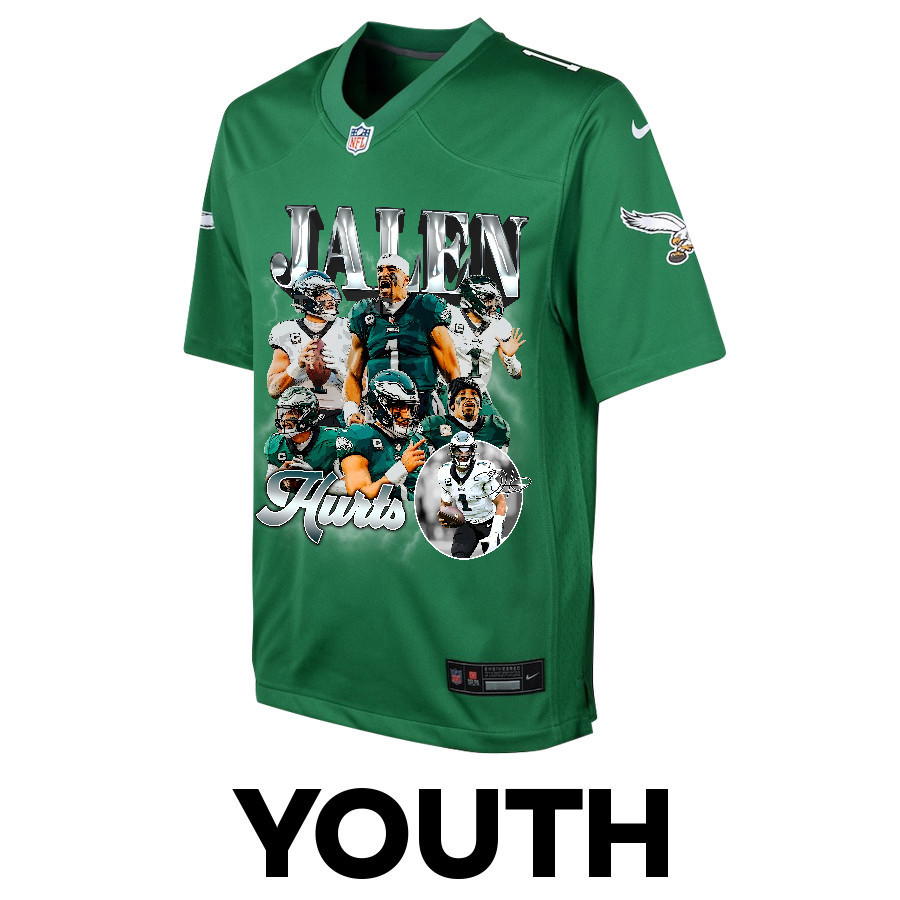Jalen Hurts 1 Philadelphia Eagles Go Directly To Jalen Game Kelly Green NFL Jersey Youth