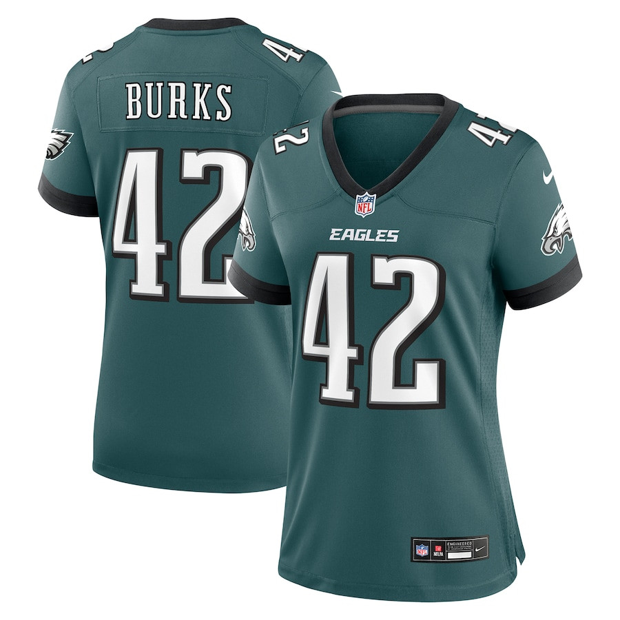 Oren Burks 42 Philadelphia Eagles Game Midnight Green NFL Jersey Women's