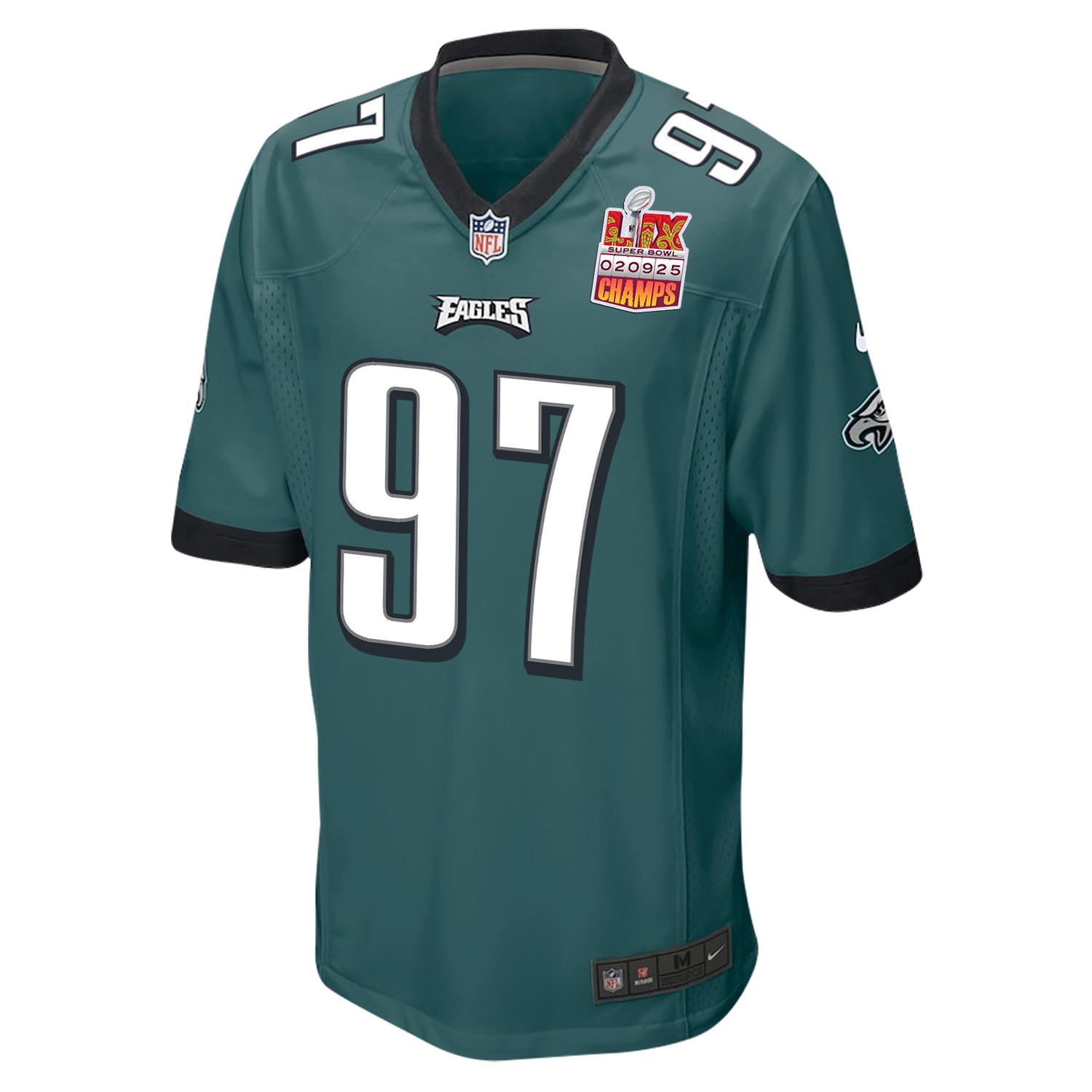 Moro Ojomo 97 Philadelphia Eagles Super Bowl LIX Champions Patch Game Midnight Green NFL Jersey Men's