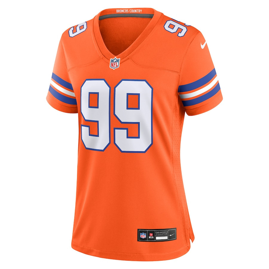 Zach Allen 99 Denver Broncos Mile High Collection 1977 Throwback Player Game Orange NFL Jersey Women's