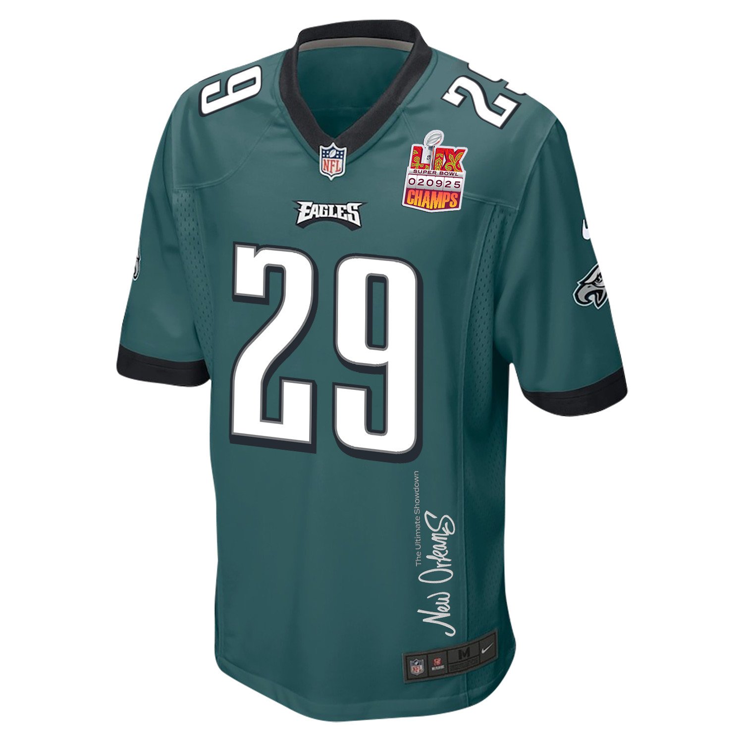 Avonte Maddox 29 Philadelphia Eagles Super Bowl LIX Champions Patch New Orleans The Ultimate Showdown' EMBROIDERED Game Midnight Green NFL Jersey Men's