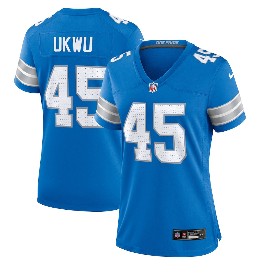 Isaac Ukwu 45 Detroit Lions Game Blue NFL Jersey Women's