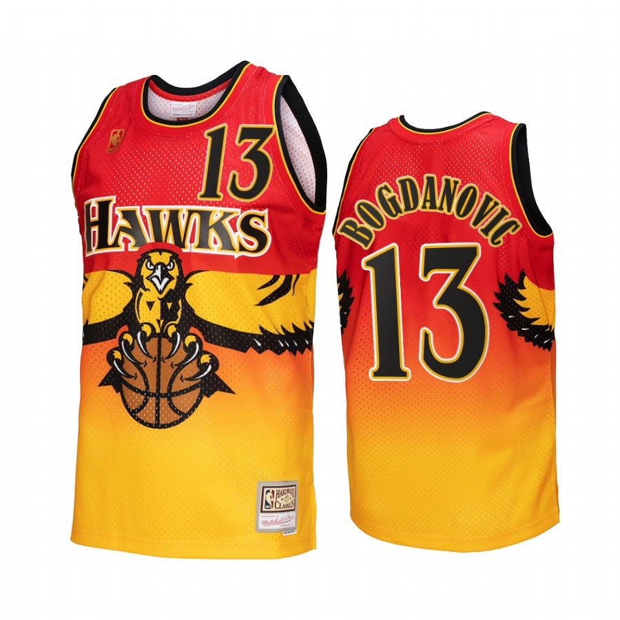 Atlanta Hawks Bogdan Bogdanovic 13 Gold Red Fadeaway Hardwood Classics NBA Jersey Men's