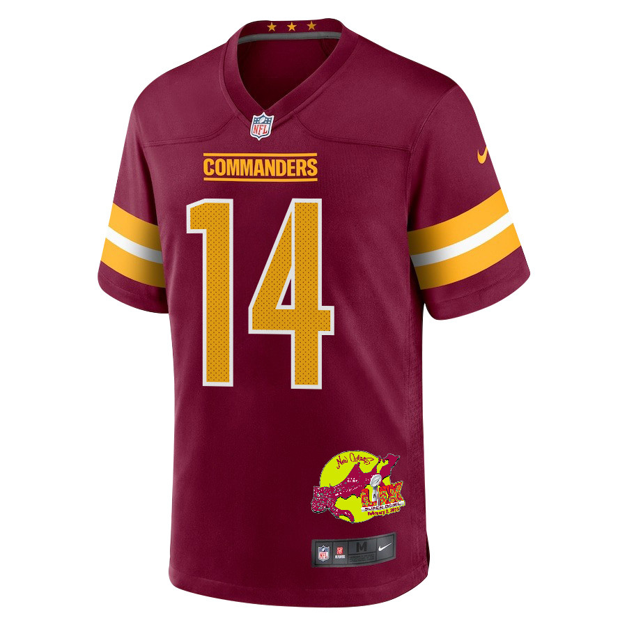 Olamide Zaccheaus 14 Washington Commanders Super Bowl LIX New Orleans Patch Game Burgundy NFL Jersey Men's
