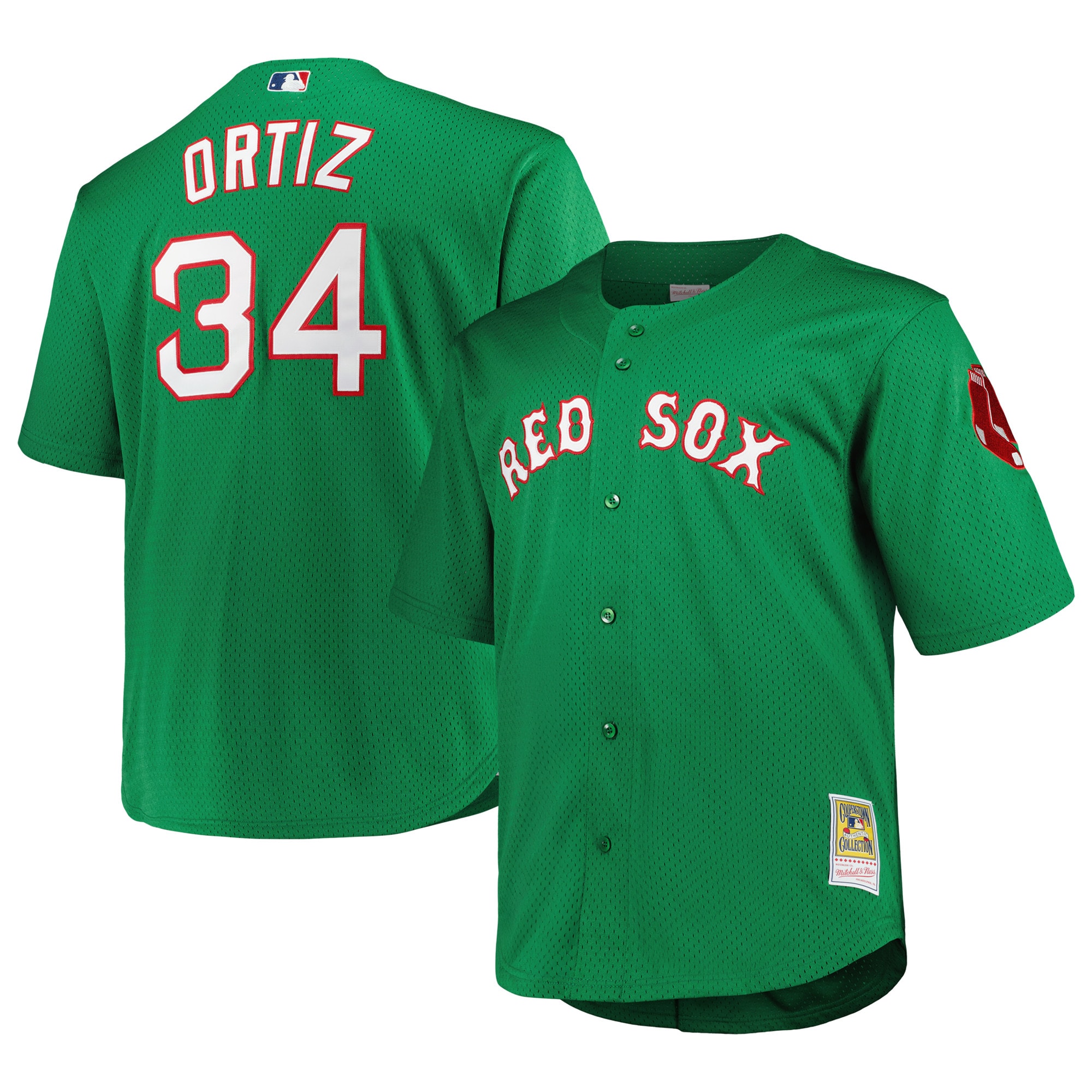 Boston Red Sox David Ortiz Mitchell Ness Kelly Green Big Tall Cooperstown Collection Mesh Batting Practice MLB Jersey Men's