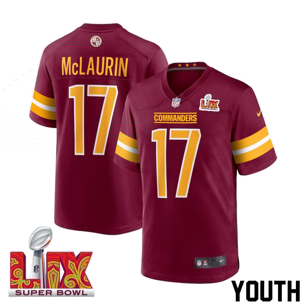 Terry McLaurin #17 Washington Commanders Super Bowl LIX Burgundy NFL Jersey Youth