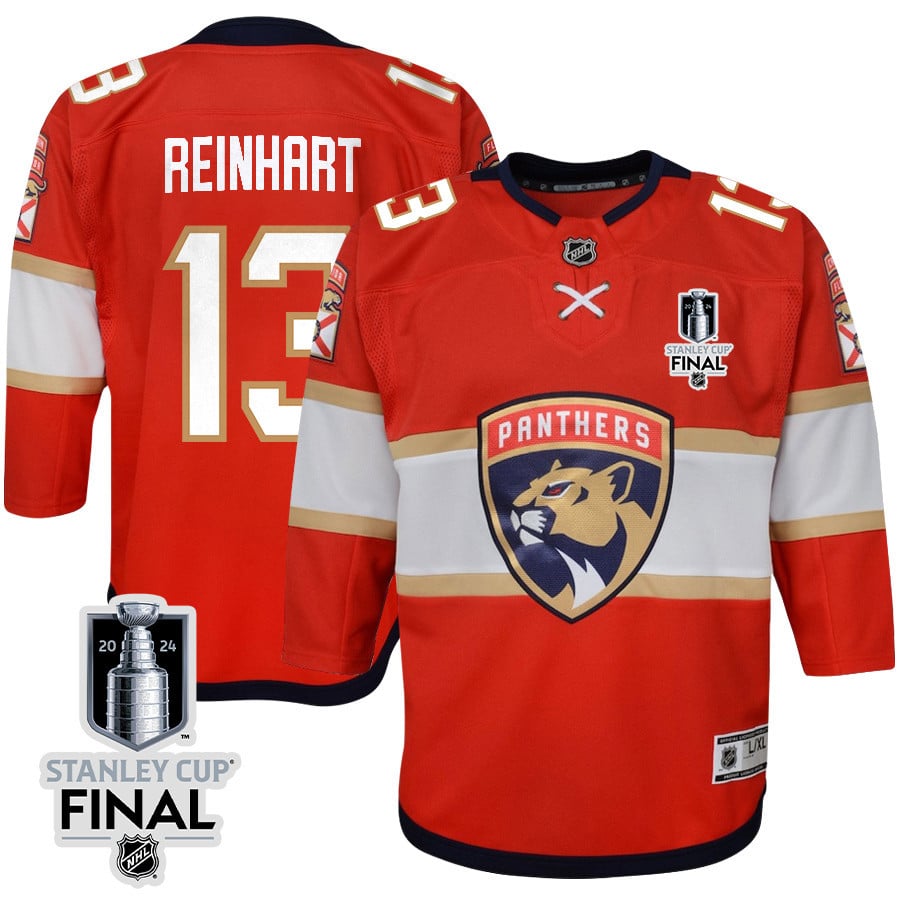 Sam Reinhart 13 Florida Panthers 2024 STANLEY CUP Final Home Breakaway Red NHL Jersey Youth