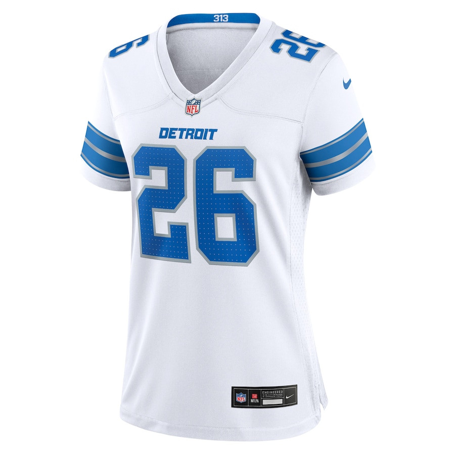 Jahmyr Gibbs 26 Detroit Lions White Game White NFL Jersey Women's