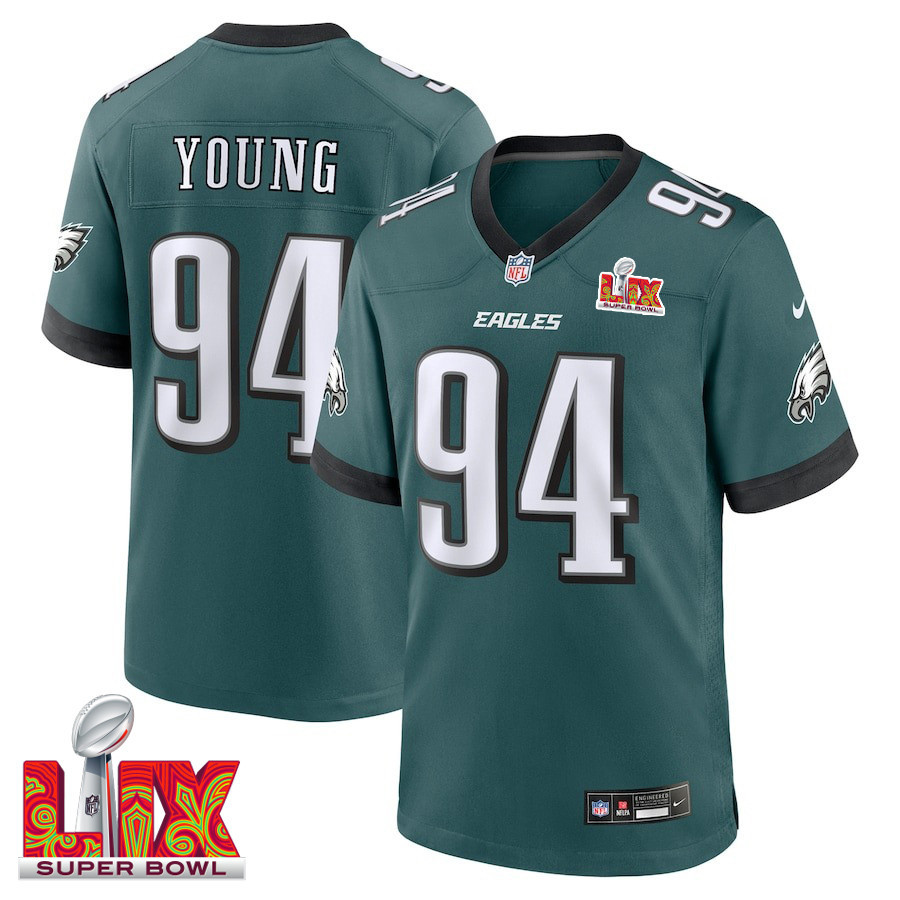 Byron Young #94 Philadelphia Eagles Super Bowl LIX Midnight Green NFL Jersey Men's