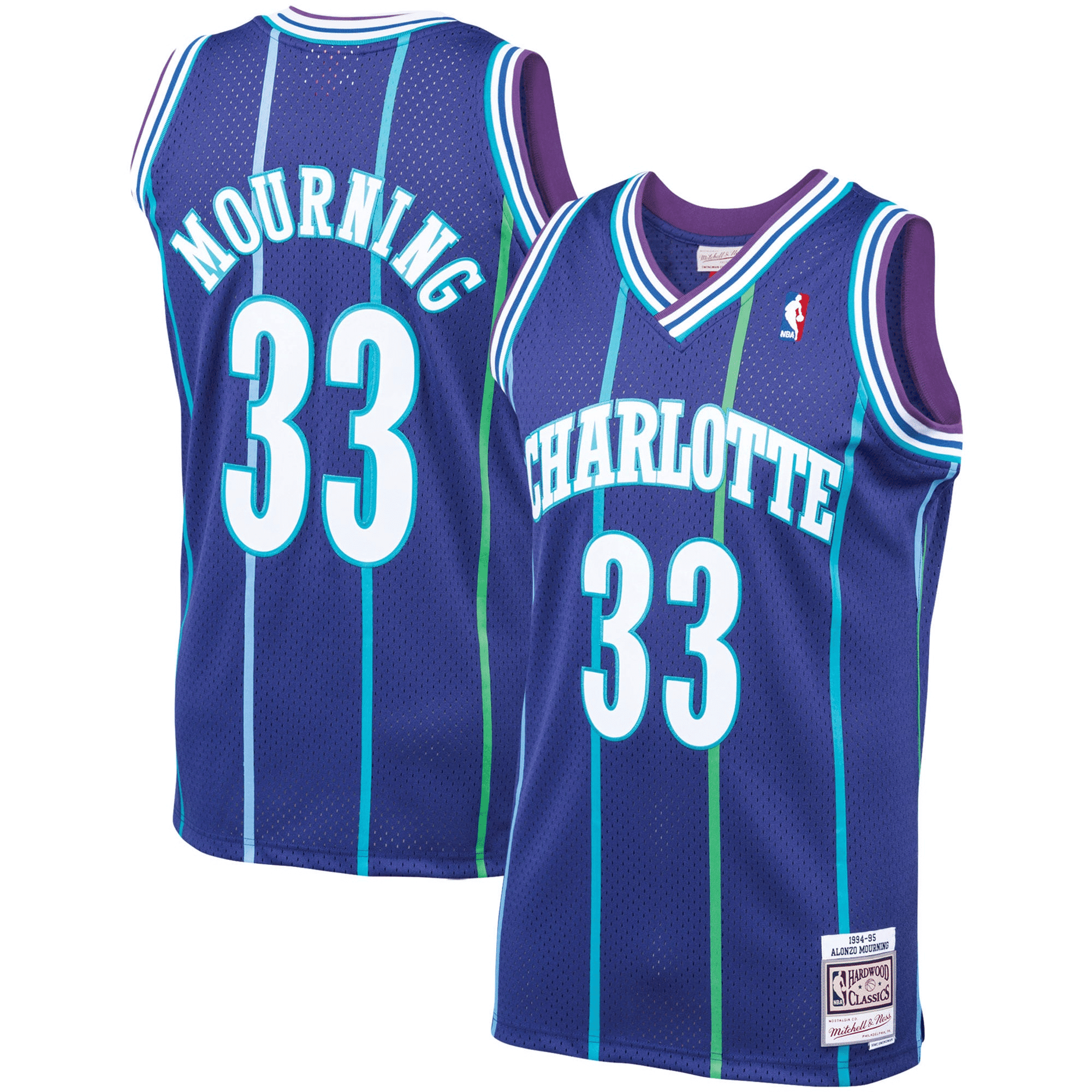 Alonzo Mourning Charlotte Hornets Mitchell Ness 1992-93 Hardwood Classics Swingman Player Teal NBA Jersey Men's