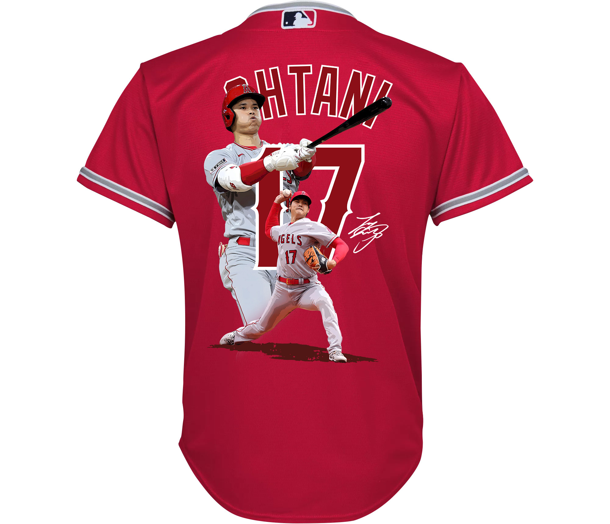 Shohei Ohtani 17 Los Angeles Angels Signed Decisive Blow 2023 Alternate Red MLB Jersey Youth