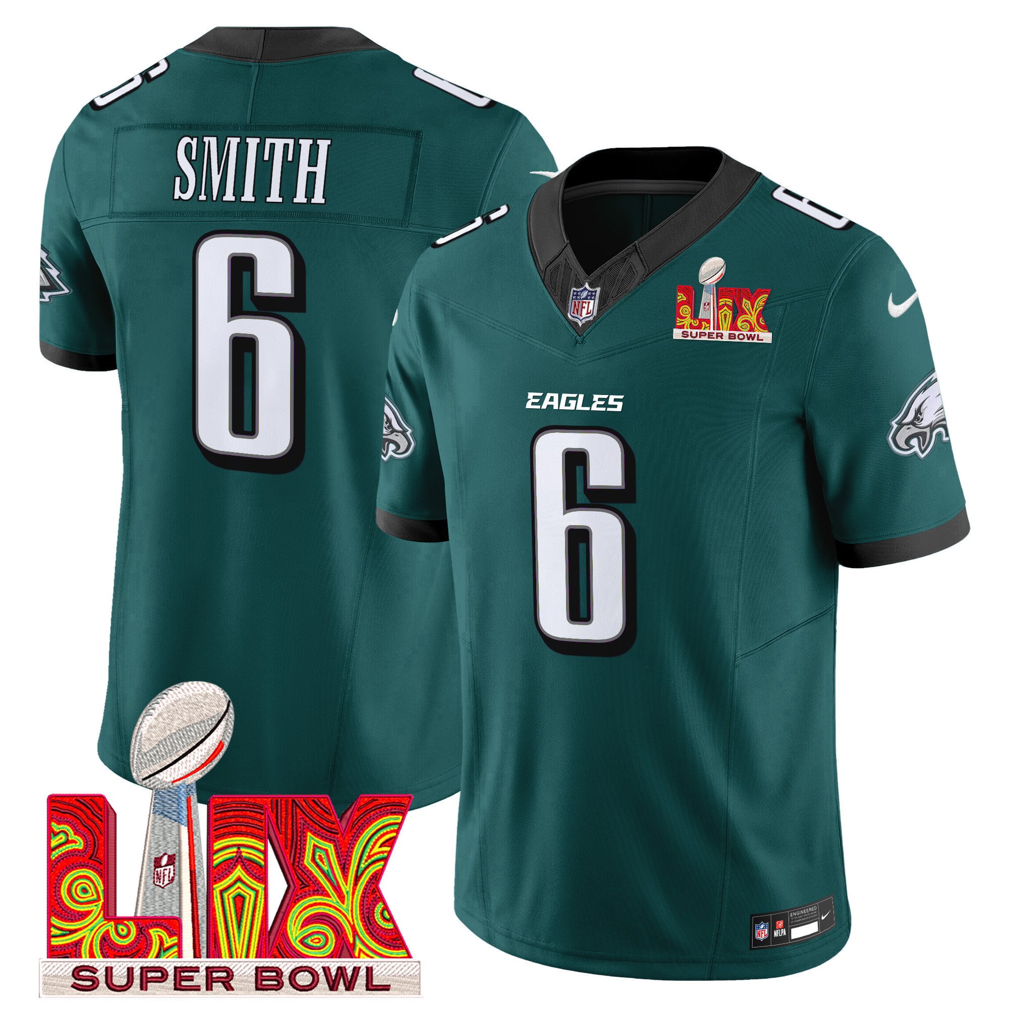 DeVonta Smith 6 Philadelphia Eagles Super Bowl Champions LIX Patch Vapor Limited Midnight Green NFL Jersey Men's