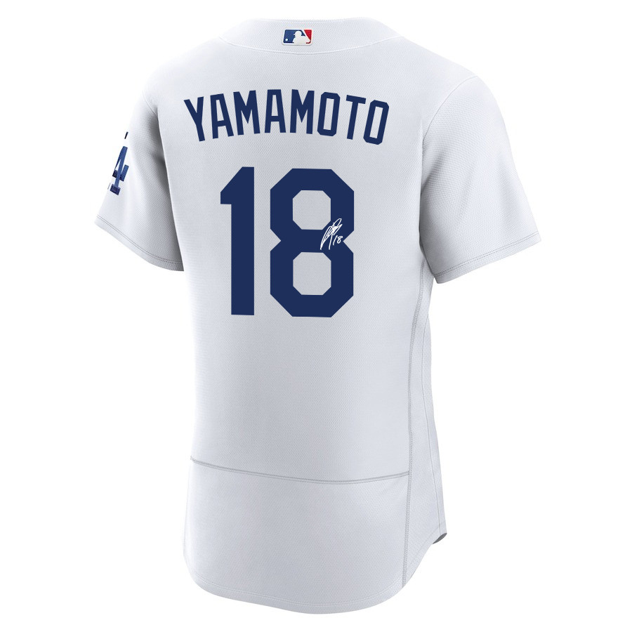 Yoshinobu Yamamoto 18 Signed Los Angeles Dodgers Home ELITE White MLB Jersey Men's