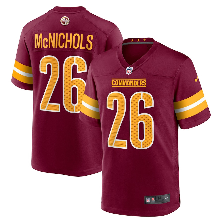 Jeremy McNichols 26 Washington Commanders Game Burgundy NFL Jersey Men's