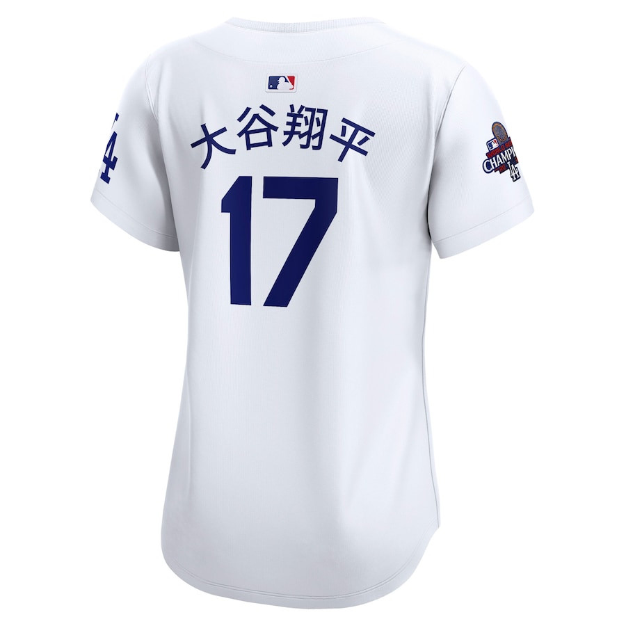 Shohei Ohtani 17 Los Angeles Dodgers 2024 World Series Champions Japanese Characters Limited Player White MLB Jersey Women's