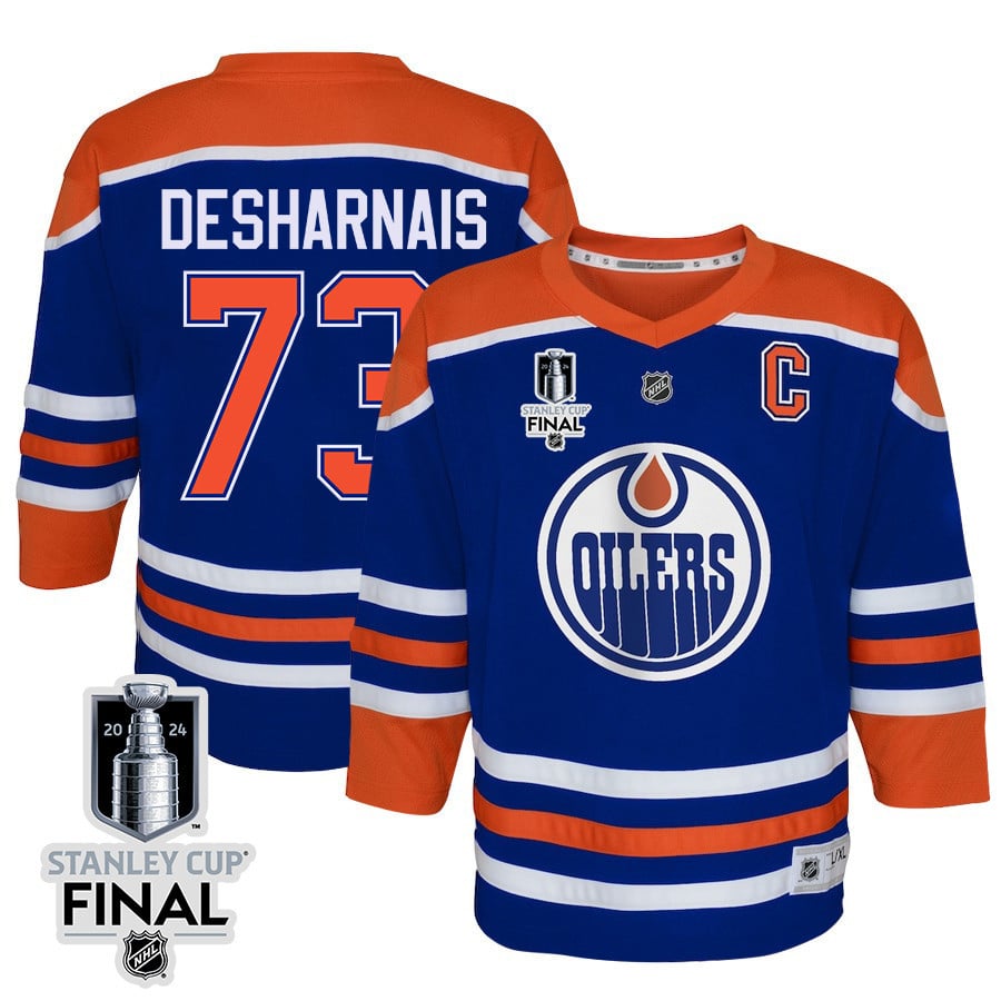 Vincent Desharnais 73 Edmonton Oilers 2024 STANLEY CUP Final Home Royal NHL Jersey Youth