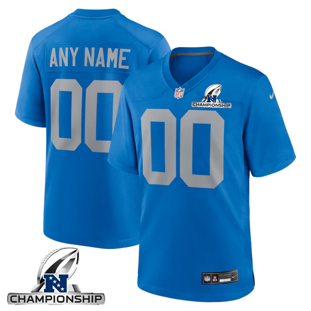Detroit Lions NFC Championship Patch Alternate Game Custom Blue NFL Jersey Men's