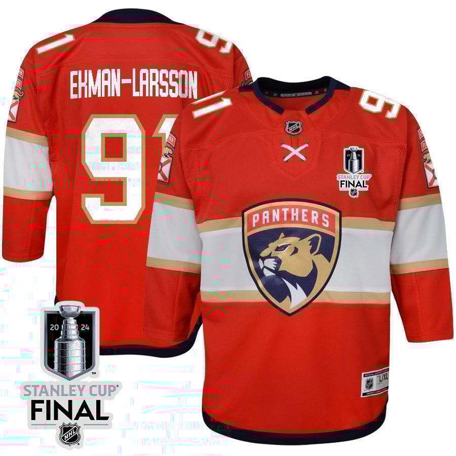 Oliver Ekman-Larsson 91 Florida Panthers 2024 STANLEY CUP Final Home Breakaway Red NHL Jersey Youth