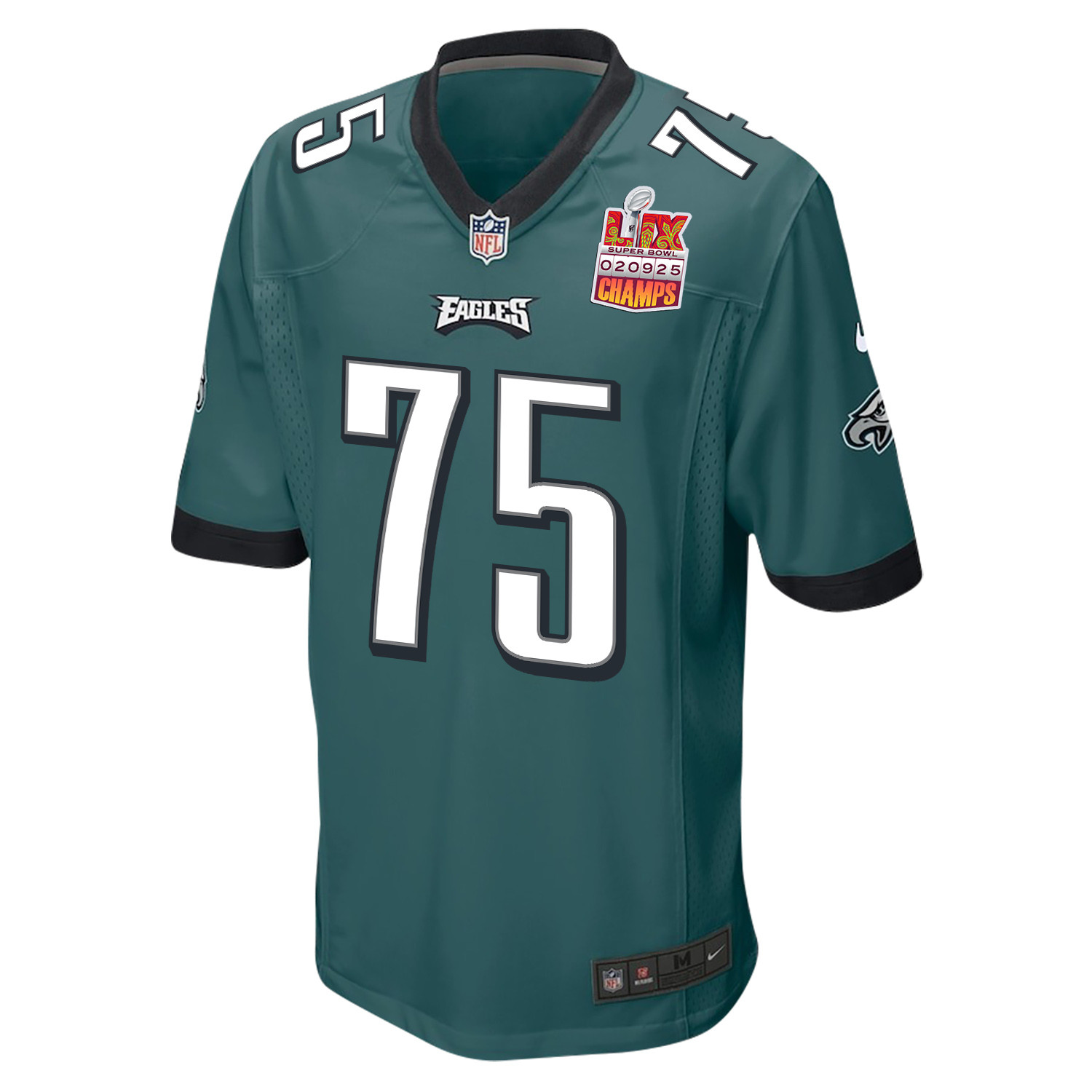 Jack Driscoll 75 Philadelphia Eagles Super Bowl LIX Champions Patch Game Midnight Green NFL Jersey Men's