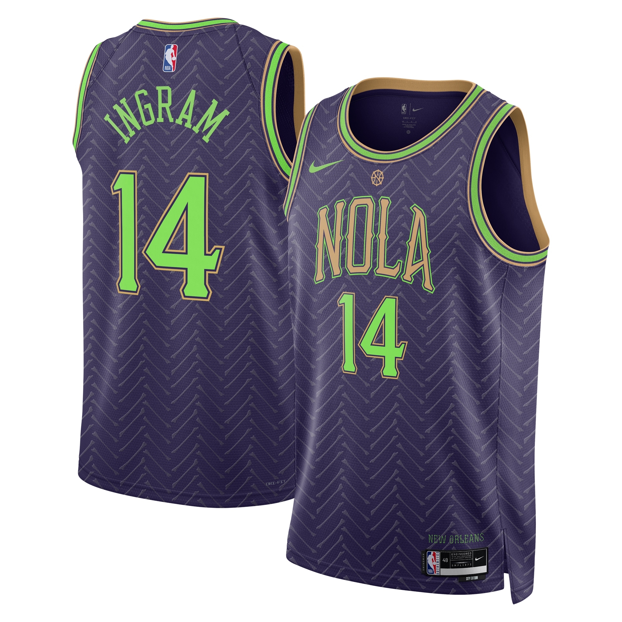 Camiseta City Edition Swingman de los New Orleans Pelicans 2024 Purpura Brandon Ingra Unisex NBA Jersey Unisex