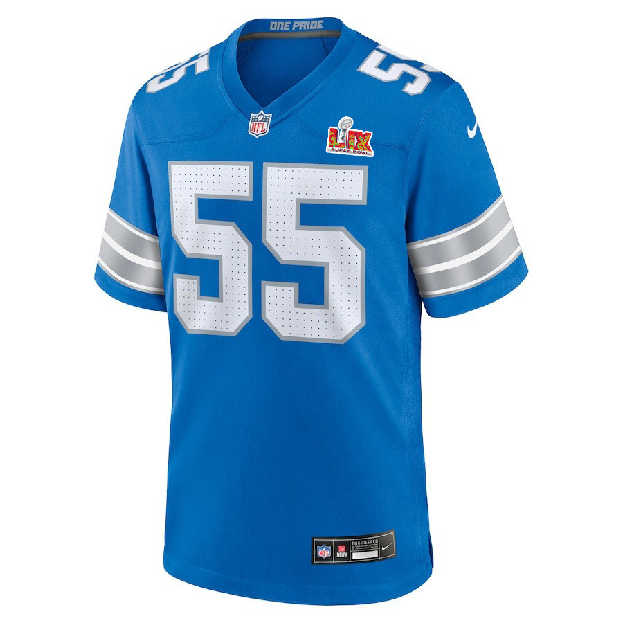 Derrick Barnes #55 Detroit Lions Super Bowl LIX Blue NFL Jersey Men's