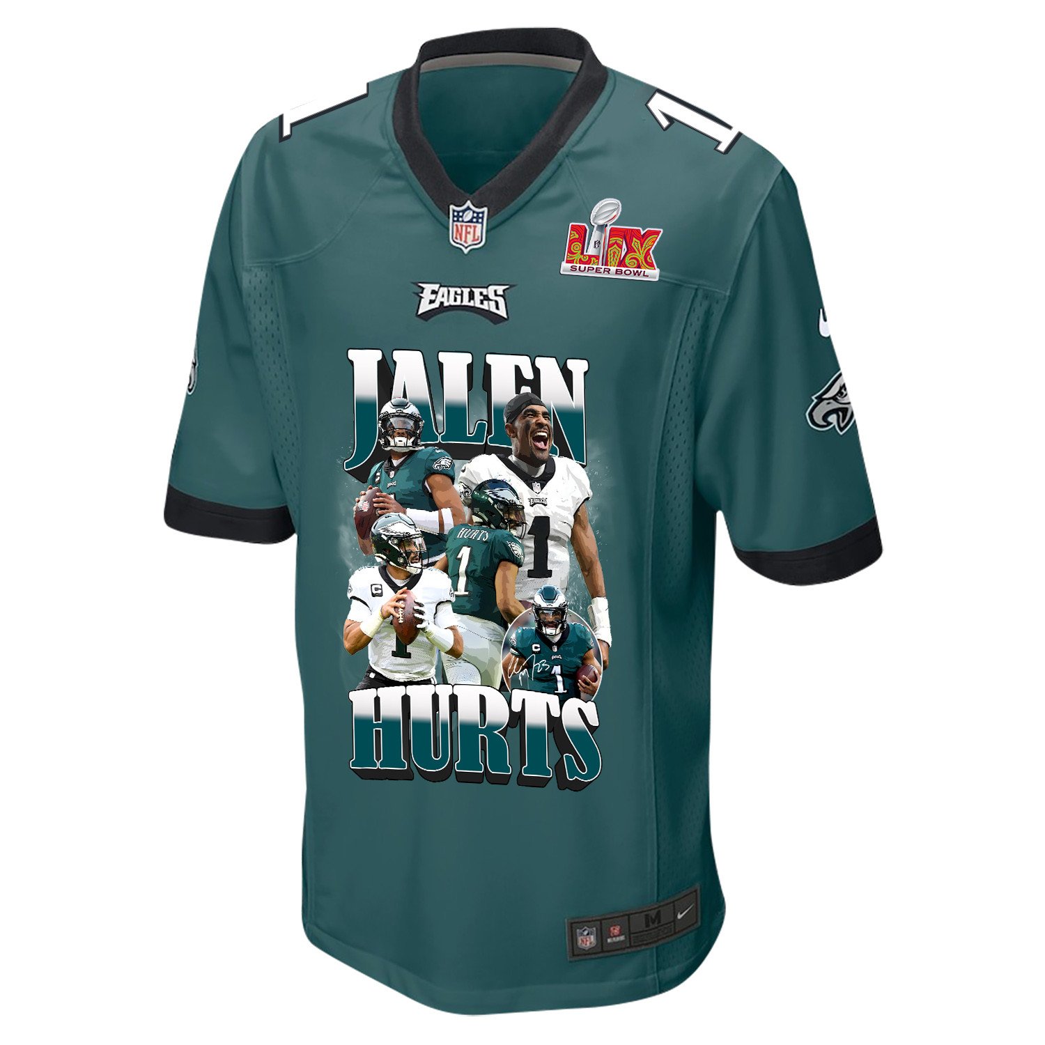 Jalen Hurts 1 Philadelphia Eagles Get Out of Jalen Free Card' Game Midnight Green NFL Jersey Men's