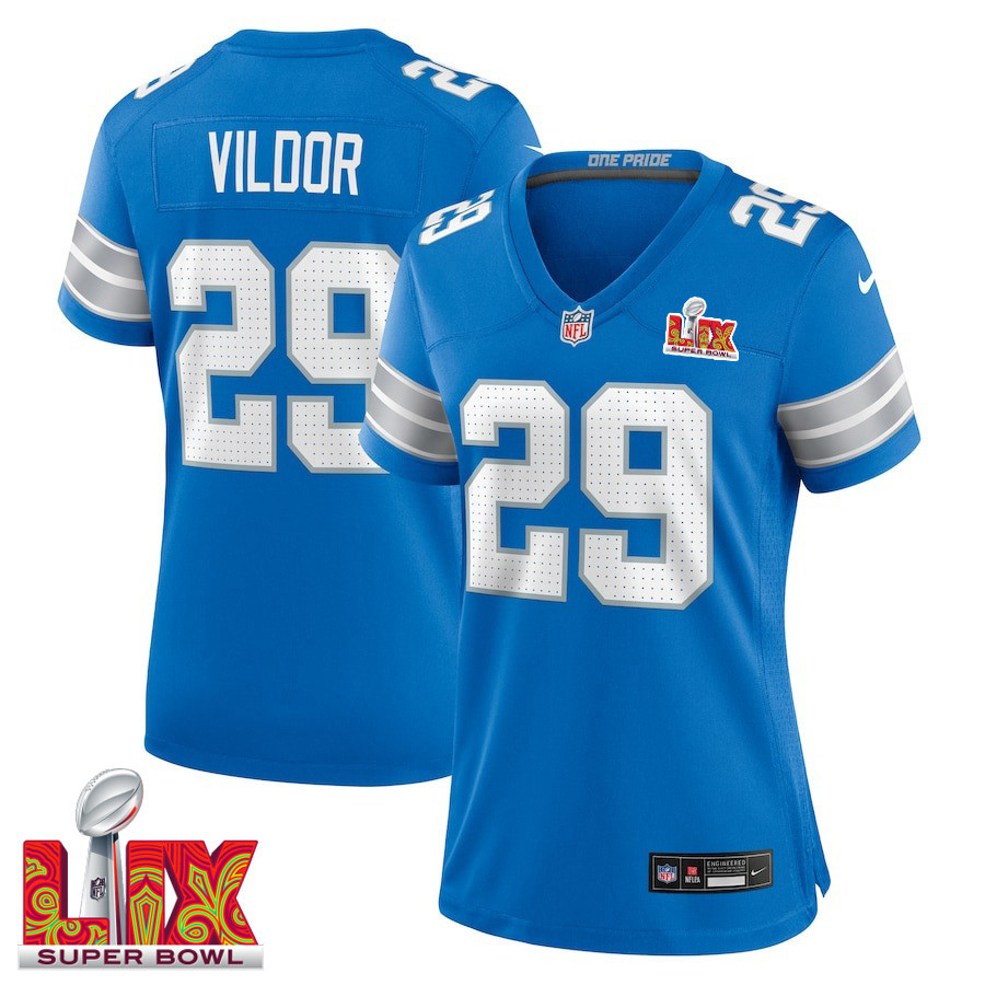 Kindle Vildor #29 Detroit Lions Super Bowl LIX Blue NFL Jersey Women's